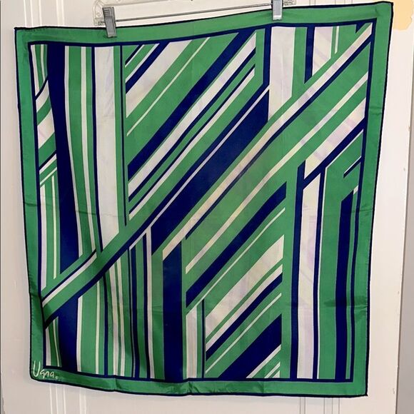 Vintage Vera Green, Blue & White Large Geometric Scarf - Picture 1 of 10